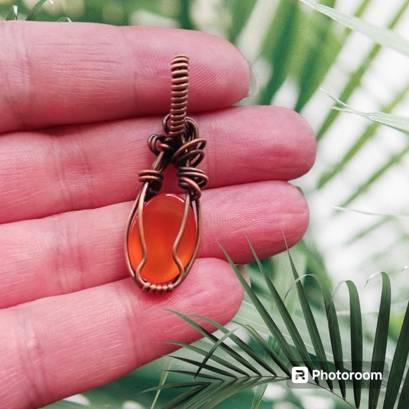 Handmade Wire Wrap Mexican Fire Opal Pendant - Picture 6 of 7